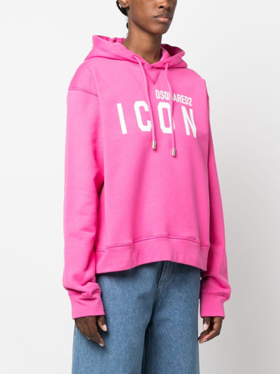 Dsquared2 Icon Logo Print Cotton Jersey Hoodie In Pink