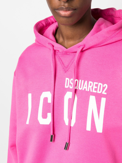 Dsquared2 Icon Logo Print Cotton Jersey Hoodie In Pink