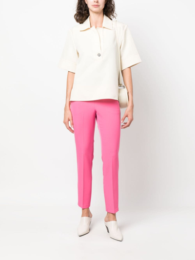 Shop Ermanno Firenze Logo-waistband Straight-leg Trousers In Pink