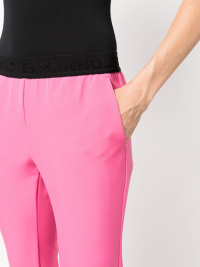 Shop Ermanno Firenze Logo-waistband Straight-leg Trousers In Pink