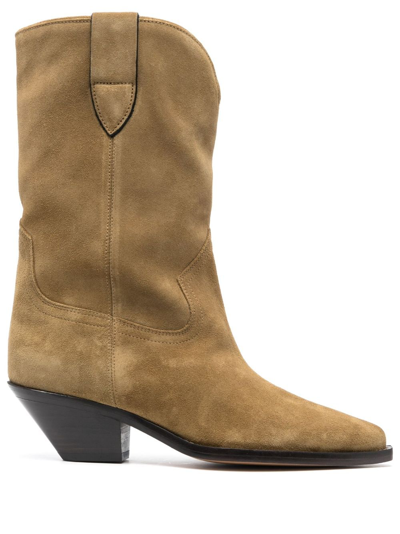 Shop Isabel Marant Dahope Calf Suede Boots In Brown
