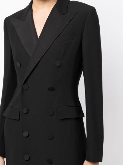 Shop Ralph Lauren Double-breasted Long Blazer In Black