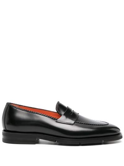 Shop Santoni Grifone Leather Loafers In Black