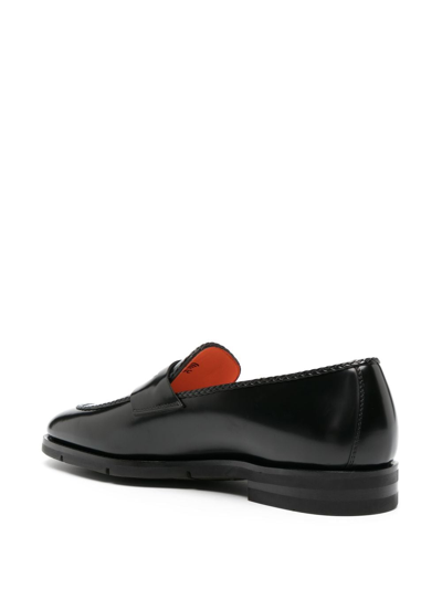 Shop Santoni Grifone Leather Loafers In Black