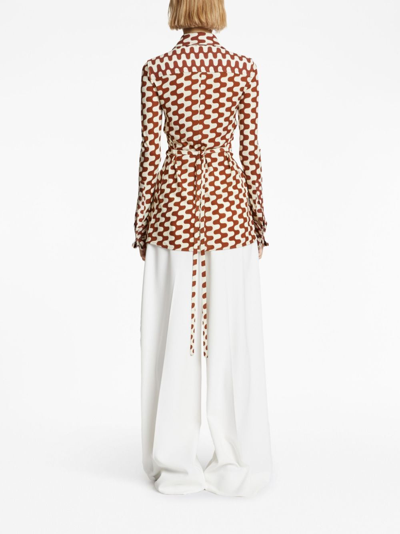 Shop Proenza Schouler Geometric-print Long-sleeve Shirt In Brown