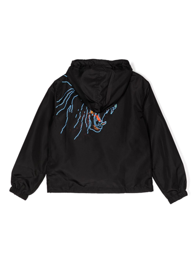 Shop Marcelo Burlon County Of Milan Lion-print Zip-up Windbreaker In Black