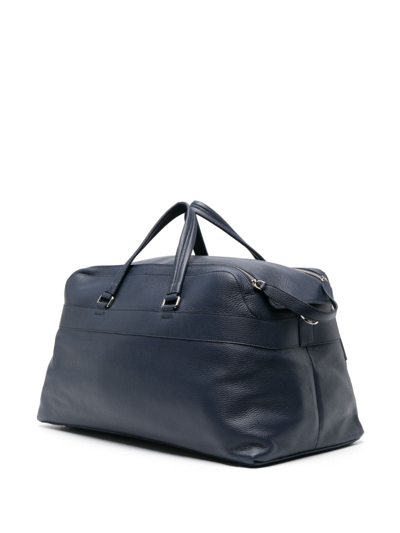 Shop Orciani Leather Holdall Bag In Navy