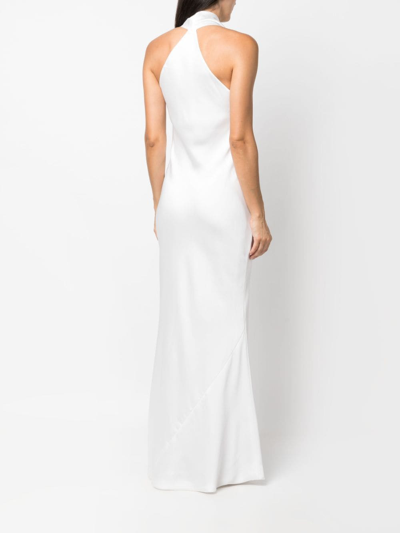 Shop Norma Kamali Halterneck Draped-detail Long Dress In White