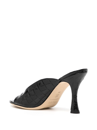 Shop Staud Sylvia 100mm Crocodile-effect Mules In Black