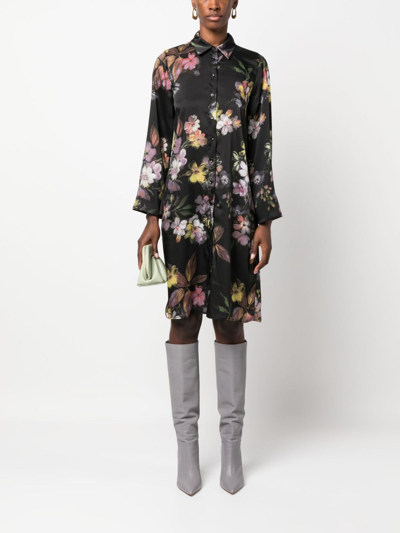 Shop Twinset Floral-print Belted Shirt Dress In Black