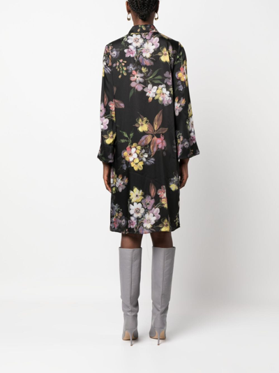 Shop Twinset Floral-print Belted Shirt Dress In Black