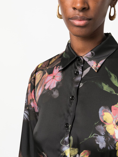 Shop Twinset Floral-print Belted Shirt Dress In Black