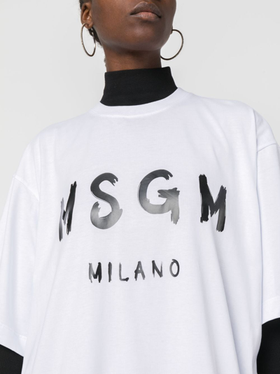 Shop Msgm Logo-print Cotton Dress In White