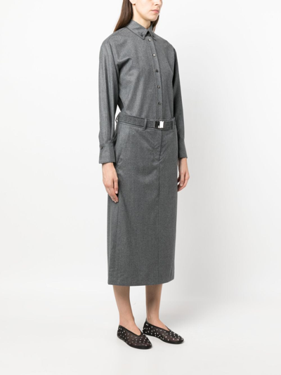 Shop Brunello Cucinelli Belted Shirt Midi Dress In Grey