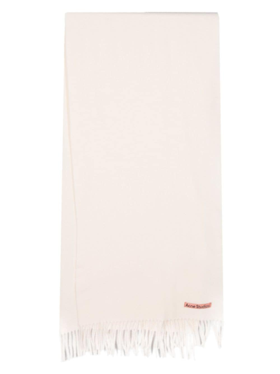 Acne Studios Logo-tag Frayed-edge Scarf In Pink