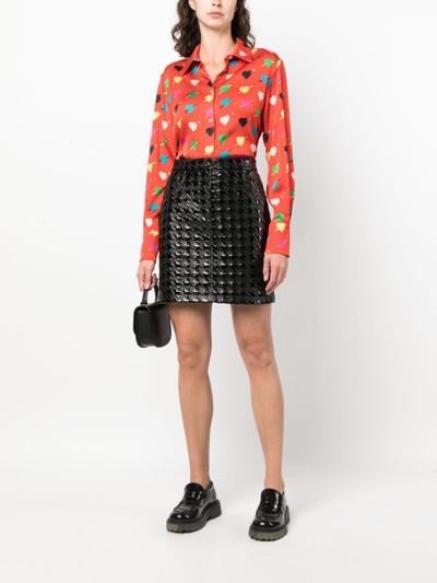 Shop Msgm Heart-print Long-sleeve Shirt In Red