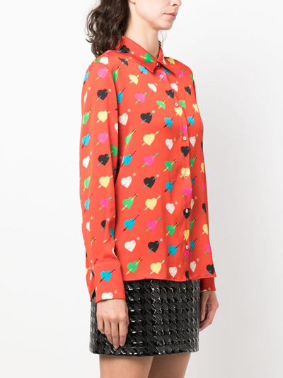 Shop Msgm Heart-print Long-sleeve Shirt In Red