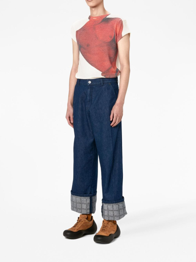 Shop Jw Anderson Grid-print Wide-leg Jeans In Blue