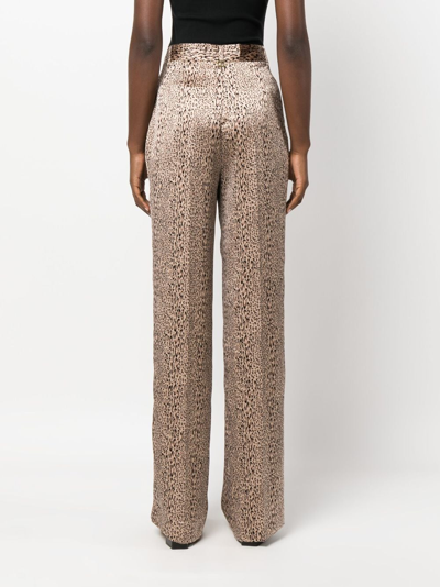 Shop Twinset Leopard-print Wide-leg Trousers In Brown