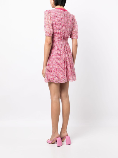 Shop Saloni Jamie Bow-detail Graphic-print Minidress In Pink