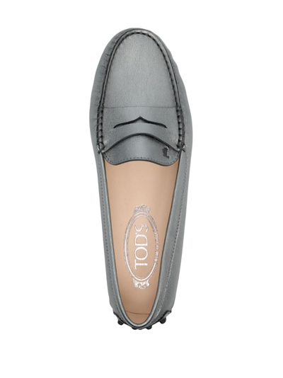 Tod's Gommini Metallic Driver Penny Loafers In Silver