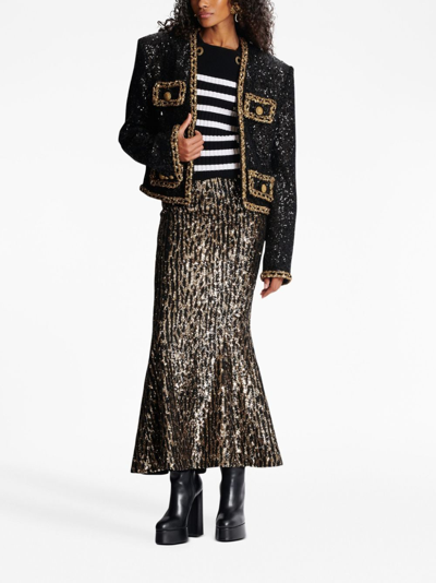 Shop Balmain Sequin-detail Gored Midi Skirt In Iac