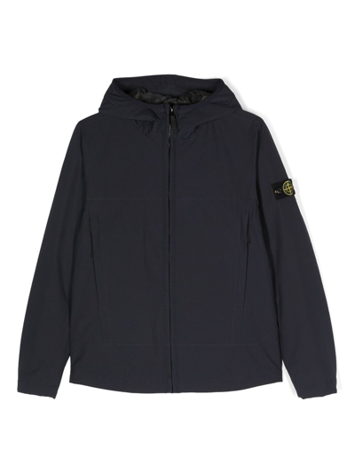 Shop Stone Island Junior Compass-motif Hooded Jacket In Blue
