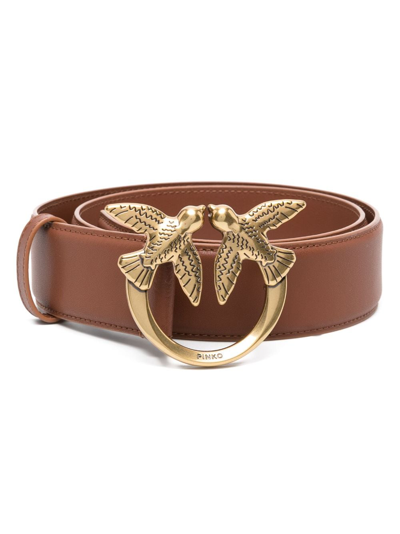 Shop Pinko Love Birds-buckle Leather Belt In Brown