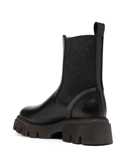 Shop Brunello Cucinelli Elasticated-side Panels Leather Boots In Black