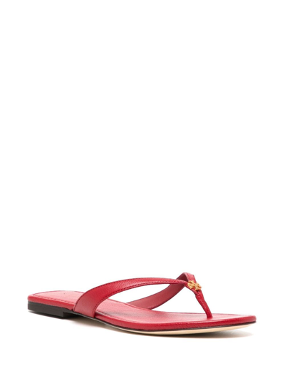 Shop Tory Burch Logo-plaque Leather Slides In Red