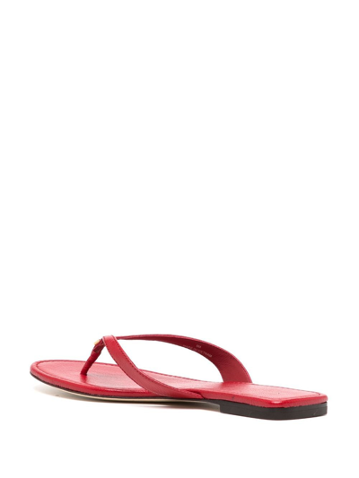Shop Tory Burch Logo-plaque Leather Slides In Red