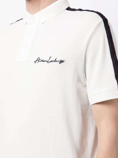 Shop Armani Exchange Embroidered-logo Cotton Polo Shirt In White