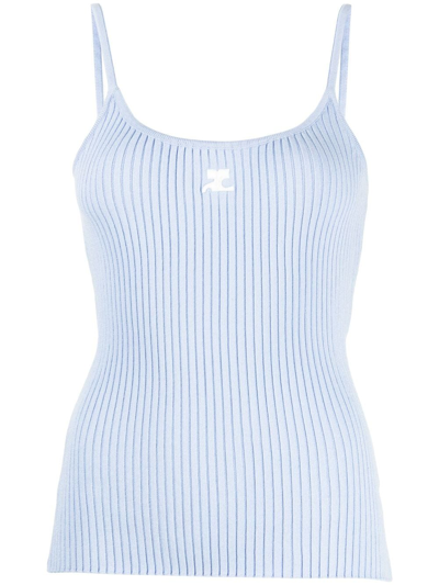 Shop Courrèges Logo-embossed Ribbed-knit Tank Top In Blue