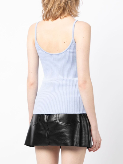 Shop Courrèges Logo-embossed Ribbed-knit Tank Top In Blue