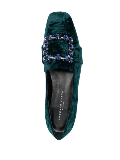 Shop Roberto Festa Felisa Slip-on Velvet Loafers In Green