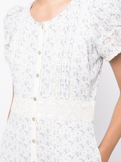 Shop Loveshackfancy Floral-print Buttoned Midi Dress In White