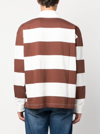 Shop Apc Striped Cotton Polo Shirt In Brown