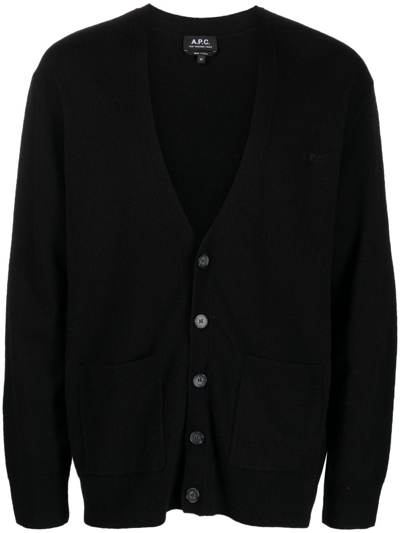 Shop Apc Fine-knit V-neck Cardigan In Black