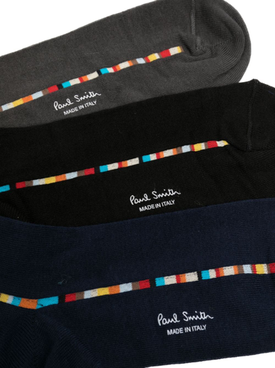 Paul Smith Pack Of Three Signature Stripe Cotton-blend Socks In Brown