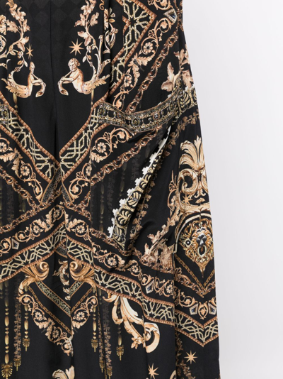 Shop Camilla Duomo Dynasty-print Silk Wide-leg Trousers In Black