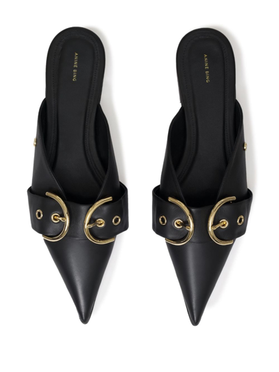 Shop Anine Bing Zoe Buckle-detail Mules In Black