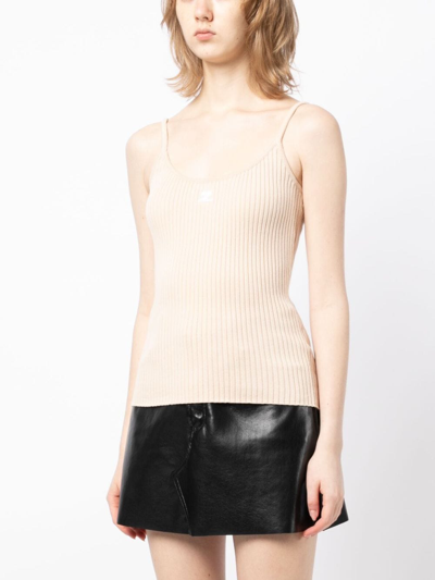 Shop Courrèges Logo-embossed Ribbed-knit Tank Top In Brown