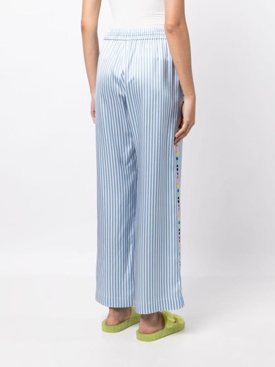 Shop Mira Mikati Dot-embroidered Striped Pyjama Bottoms In Blue