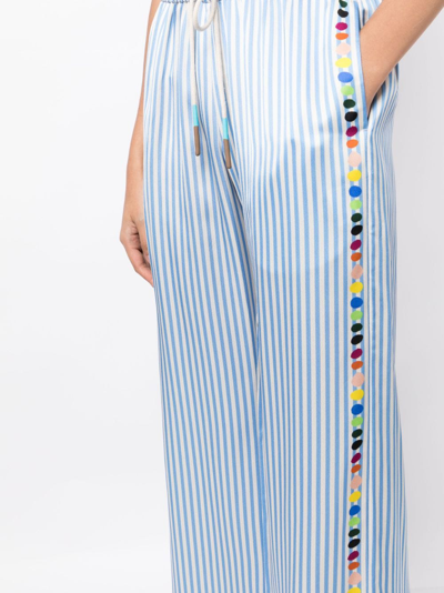 Shop Mira Mikati Dot-embroidered Striped Pyjama Bottoms In Blue