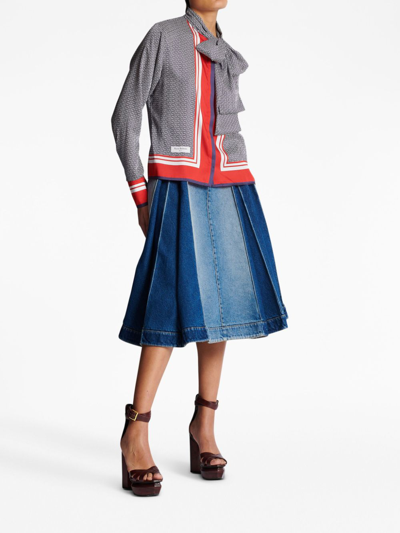 Balmain Pussy-bow Monogram-printed Shirt In Sik