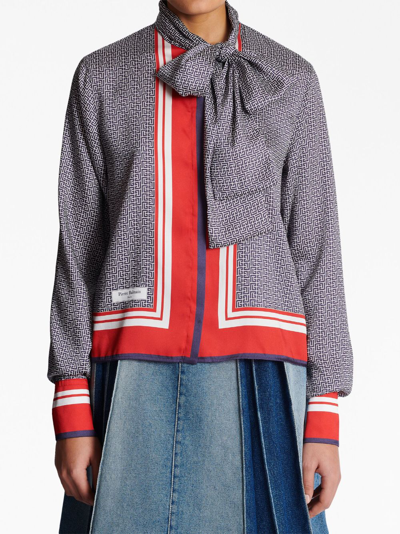 Balmain Pussy-bow Monogram-printed Shirt In Sik