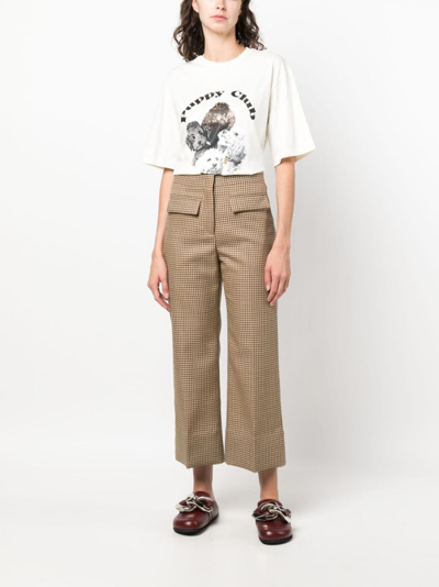 Shop Msgm Checked Cropped Straight-leg Trousers In Neutrals