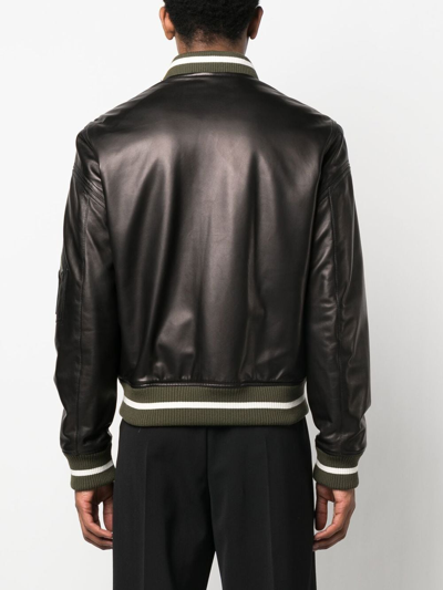 Shop Roberto Cavalli Leather Monogram-patch Bomber Jacket In Black