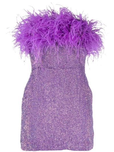 Shop Retroféte Torin Feather-trim Sequin Minidress In Purple