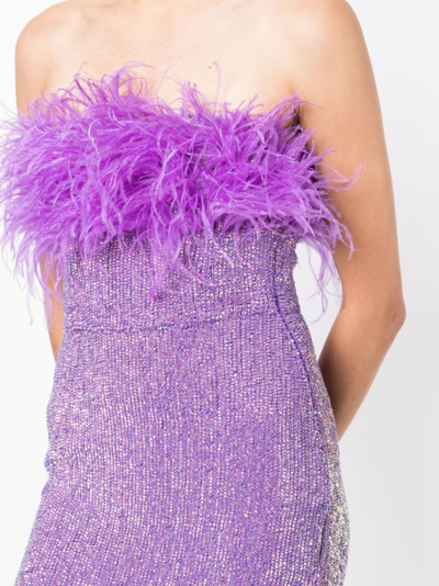 Shop Retroféte Torin Feather-trim Sequin Minidress In Purple